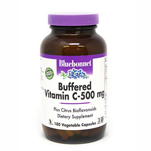Bluebonnet Nutrition Buffered Vitamin C-500 mg Vegetable Capsules, Buffered Calcium Ascorbate, for Immune Health, Soy Free, Gluten Free, Non-GMO, Kosher, Dairy Free, Vegan, 180 Vegetable Capsules