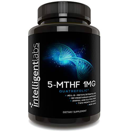 1MG 5-MTHF Methylfolate by Intelligent Labs, 120 Capsules, 4 Months Supply, Best Value Folic Acid Supplement as Quatrefolic Acid, Activated Folate, 1MG = 1000mcg, 5 methyltetrahydrofolate