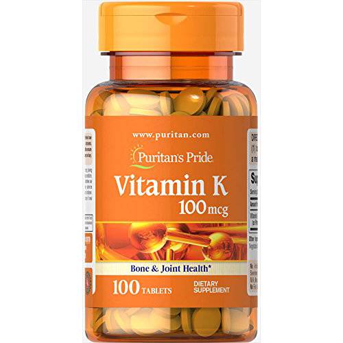 Vitamin K 100 mcg Supports Bone and Joint Health, 100 Count by Puritan’s Pride