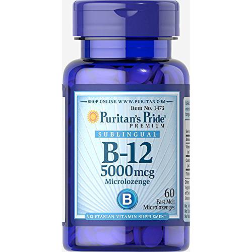 Puritans Pride Vitamin B-12 Helps Convert Food into Energy* 5000 Mcg Sublingual- Microlozenges, 60 Count (Pack of 1)