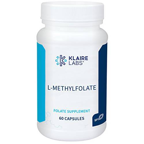 Klaire Labs L-Methylfolate - 1000 mcg Folate Highly Bioavailable, Hypoallergenic 1000 Micrograms (1 Milligram) Metafolin L-5-MTHF (60 Capsules)