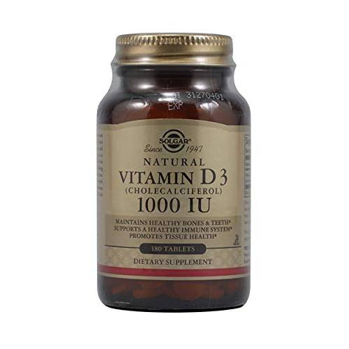 Solgar Vitamin D3 (Cholecalciferol) 25 mcg (1000 IU) - Helps Maintain Healthy Bones & Teeth - Immune System Support - Non-GMO, Gluten Free, Dairy Free, Kosher - Unflavored, 180 Count