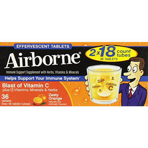 Airborne Effervescent Health Immune Boosting Formula Zesty Orange 36 Tablets (Bonus Size)