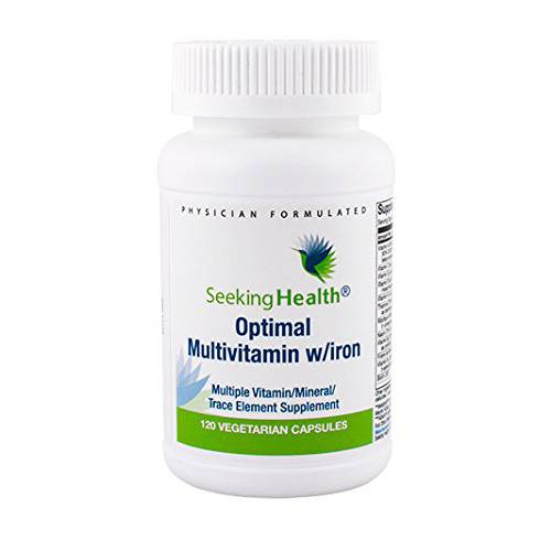 Optimal Multivitamin With Iron | Includes 45 mg of Gentle, Chelated Iron | Contains Active Forms of B Vitamins Plus L-5-MTHF | 120 Vegetarian Capsules | Free of Magnesium Stearate | Seeking Health