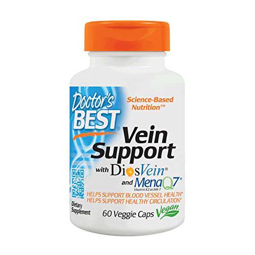 Doctor’s Best Vein Support with Diosvein & Menaq7, Circulation for Healthy Legs, Non-GMO, Gluten & Soy Free, Vegan, 60 Count