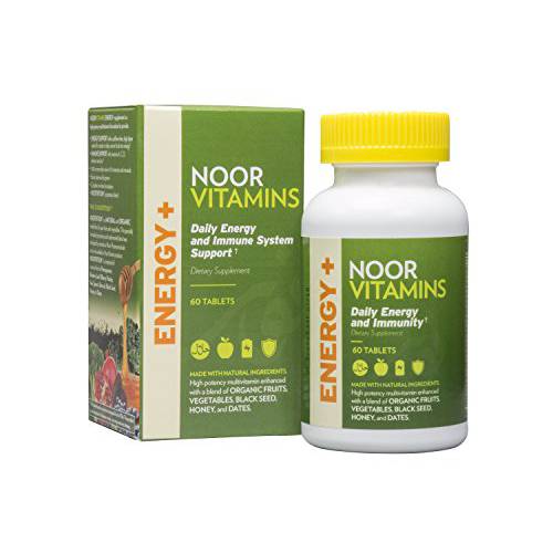 Noor Vitamins Energy+ Multivitamin Energy Vitamin for Natural Energy Production & Immunity w/ 26 Vitamins & Minerals + Organic Superfoods for Men & Women. Gelatin Free Halal Vitamin - 2 Month Supply