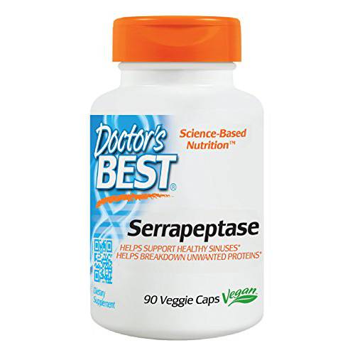 Doctor’s Best Serrapeptase, Non-GMO, Vegan, Gluten Free, Supports Healthy Sinuses, 40,000 SPU, 90 Count (Pack of 1)