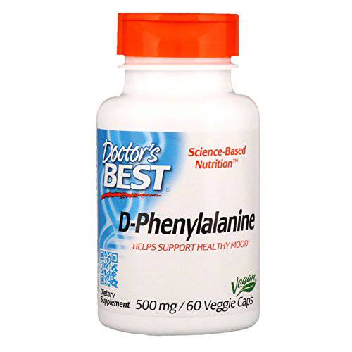 Doctor’s Best D-Phenylalanine, Supports Mood, Nervous System, Non-GMO, Vegan, Gluten Free, 500 mg, 60 Veggie Caps