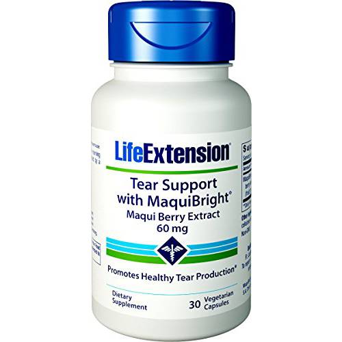 Life Extension Tear Support with MaquiBright 60mg - Maqui Berry Extract Eye Health Supplement Pills For Dry Eyes - Tear Production Formula - Non-GMO, Gluten-Free, Vegetarian - 30 Capsules