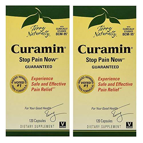 Terry Naturally Curamin (2 Pack) - 120 Vegan Capsules - Non-Addictive Pain Relief Supplement with Curcumin from Turmeric, Boswellia & DLPA - Non-GMO, Gluten-Free - 80 Total Servings