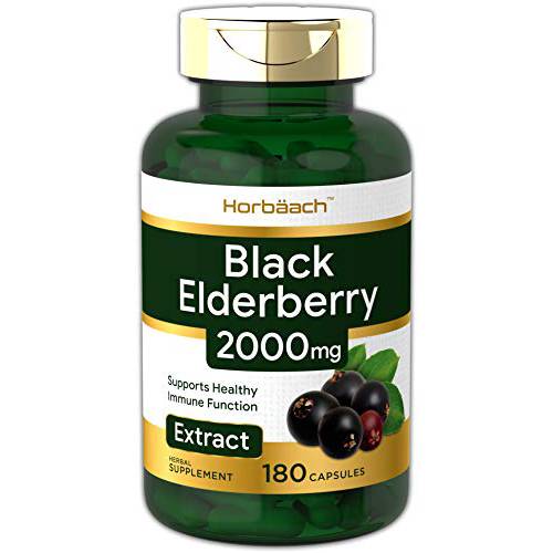 Black Elderberry | 2000mg Capsules | 180 Count | Non-GMO, Gluten Free | Sambucus Extract Supplement | by Horbaach
