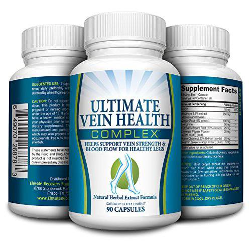 Total Vein and Leg Health Circulation Supplement Support Formula / Pills / Vitamins / Natural Vein Supplements / Easy to Swallow / 90 Capsules