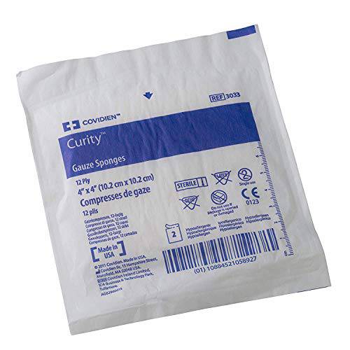 Covidien 3033 Curity Gauze Sponge, Sterile 2’S in Peel-Back Package, 4 X 4, 12-Ply (Pack of 50) by Covidien
