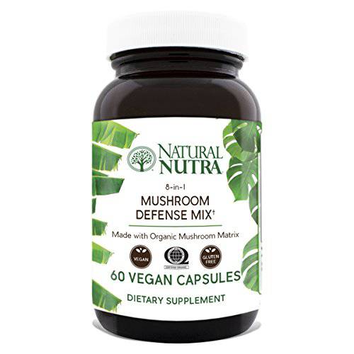 Natural Nutra Mushroom Defense Mix Immune Support Supplement, Made with Organic Blend of Reishi, Helps Prevent Inflammation, Protect Hair, Nails and Teeth, Turkey Tail Extract, 60 Capsules