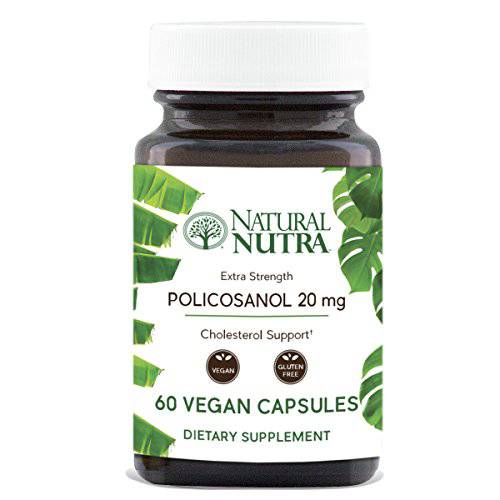 Natural Nutra Policosanol 20mg with Octacosanol, Antioxidant Supplement for Cholesterol, Promotes Blood Circulations, Improves Cardiovascular Health, Maintain Arteries, 60 Vegan Capsules