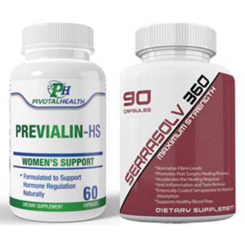 Extra Strength Uterine Fibroid Package - Dissolve Uterine Fibroids Quickly (Serrasolv 360 90 Cap & Previalin 60 Cap) Also Helps with Bloating, Discomfort and Balancing Hormones- Safe and Affordable