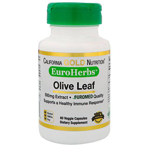 Olive Leaf Extract 500 mg, 18% Oleuropein, Processed in Spain, 3rd Party Tested European Quality, 60 Veggie Capsules, California Gold Nutrition EuroHerbs