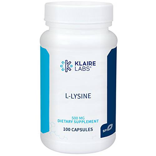 Klaire Labs L-Lysine - 500 Milligrams Essential Amino Acid Support for Immune Health & Collagen Formation, Hypoallergenic & Dairy-Free (100 Capsules)