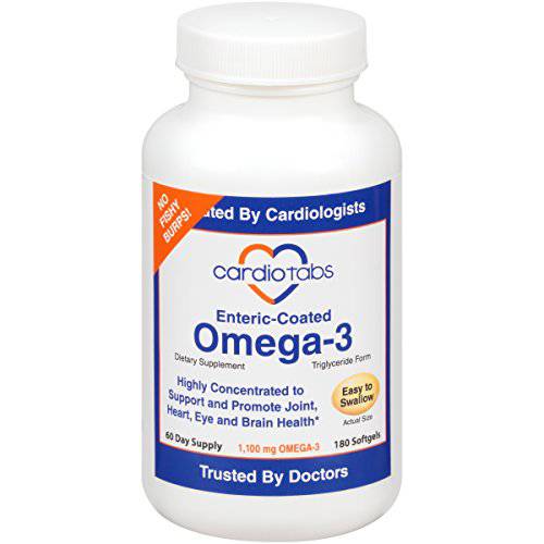 CardioTabs Omega-3 Enteric-Coated Fish Oil Supplements, Triglyceride Form, 1100 mg Total Omega-3 Fatty Acids, Non-Dairy and Gluten-Free, Special Enteric Coated Softgels for No Fishy Burps - 180 Count