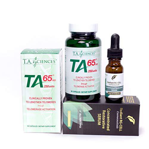 T.A. Sciences | TA-65 Supplement | 1x90 Capsules | 250 U |Free $99.00 Value | Rg-Cell Concentrated Restorative SERUM with EGF &AFA Algae