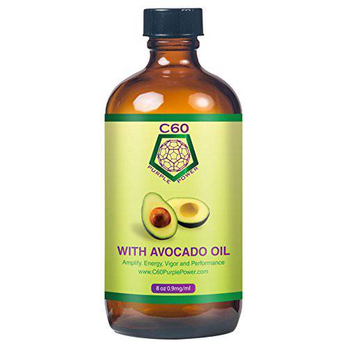 C60 Purple Power Organic Avocado Oil, 8 Fl Oz Organic Cold-Pressed Avocado Oil, 99.99% Pure c60 Carbon Fullerenes, Lift the Oxidative Burden at the Cellular Level, Optimize Mitochondrial Function