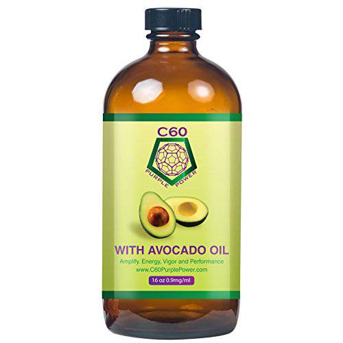 C60 Purple Power Organic Avocado Oil, 16 Fl Oz Organic Cold-Pressed Avocado Oil, 99.99% Pure c60 Carbon Fullerenes, Lift the Oxidative Burden at the Cellular Level, Optimize Mitochondrial Function