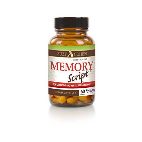 Suzy Cohen Memory Script with Lions Mane, Phosphatidylserine, Green Tea Extract and Ginkgo - Brain Support Supplement for Focus - Nootropic Capsules for Cognition, Faster Recall and Mood