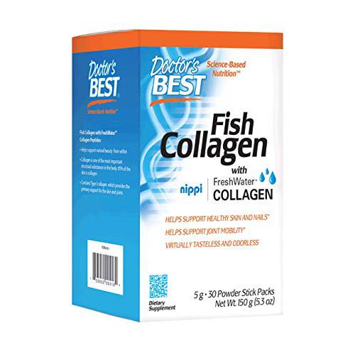 Doctor’s Best Fish Collagen w/Naticol Fish Collagen, Supports Skin, Nails, Joints, 30 Powder Stick Pack