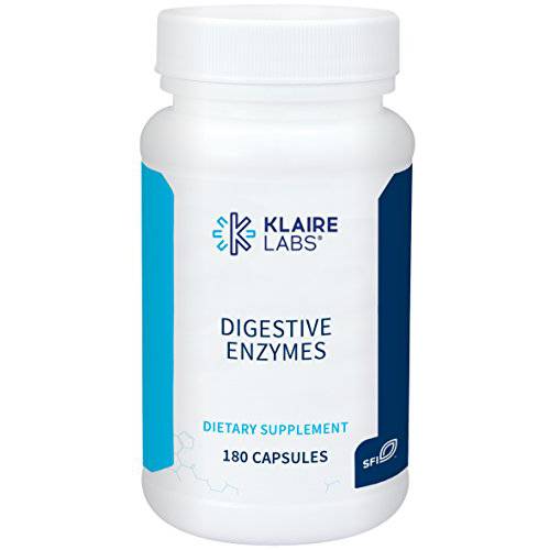 Klaire Labs Digestive Enzymes - Powerful Microbial-Based Amylase, Protease, Lactase, Lipase & Cellulase Enzyme Blend for Gas & Bloating (180 Capsules)