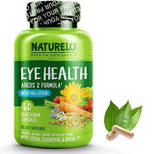 NATURELO Eye Vitamins - AREDS 2 Formula Nutrients with Lutein, Zeaxanthin, Vitamin C, E, Zinc, Plus DHA - Supplement for Dry Eyes, Healthy Vision, Eye Support - 60 Vegan Capsules