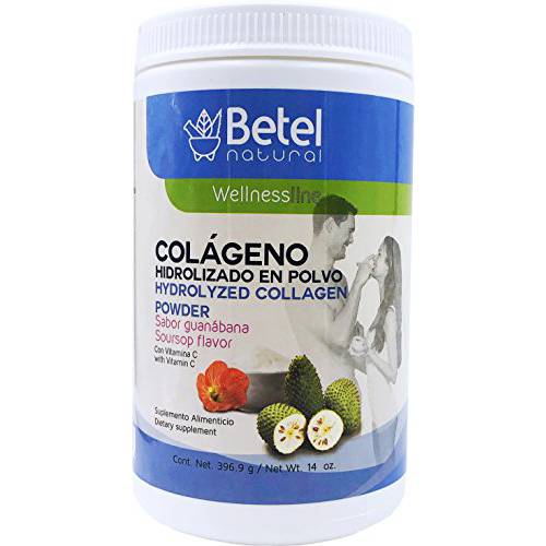 Premium Hydrolyzed Collagen (Colageno) Powder by Betel Natural - Healthy Skin, Hair, and Nails Support - Guanabana (Soursop) Flavor