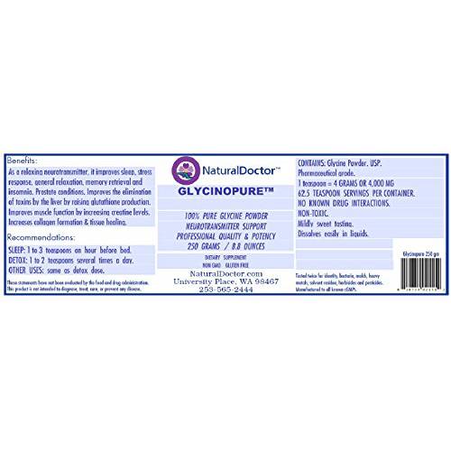 NATURALDOCTOR GLYCINOPURE L-GLYCINE Powder, 250 Grams / 8.8 Ounces