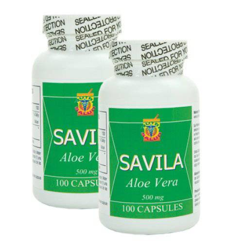Nutrisalud Products Capsulas de Savila 500mg. Set de 2 frascos con 100 capsulas c/u. Efectivo Contra ulceras, agruras, mala Digestion, Colitis, estreñimiento. Tratamiento para mas de 3 Meses.