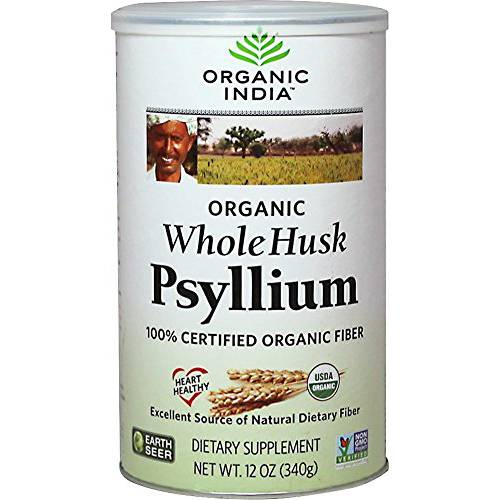 Organic India Psyllium Herbal Powder - Whole Husk Fiber, Healthy Elimination, Keto Friendly, Vegan, Gluten-Free, USDA Certified Organic, Non-GMO, Soluble & Insoluble Fiber - 12 oz Canister, 3 Pack