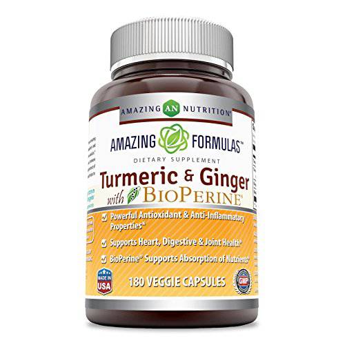 Amazing Formulas Turmeric Curcumin & Ginger with BioPerine-1500 Mg Per Serving Veggie Capsules(180 Veggie Capsules) (Non-GMO,Gluten Free)-Powerful Antioxidant & AntiInflammatory Properties