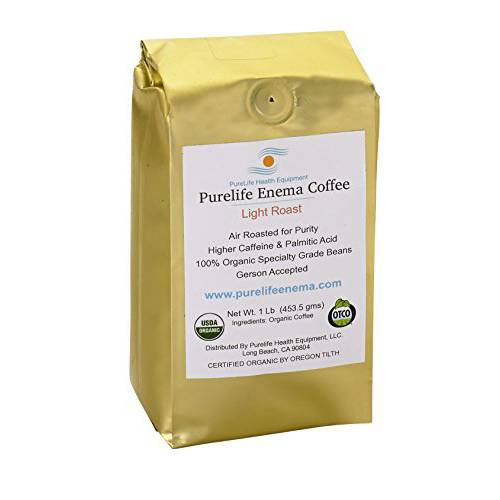 Purelife Enema Coffee - Organic - Light Air Roast - Ground - Mold & Fungus Free -1 Lb - Gerson Accepted