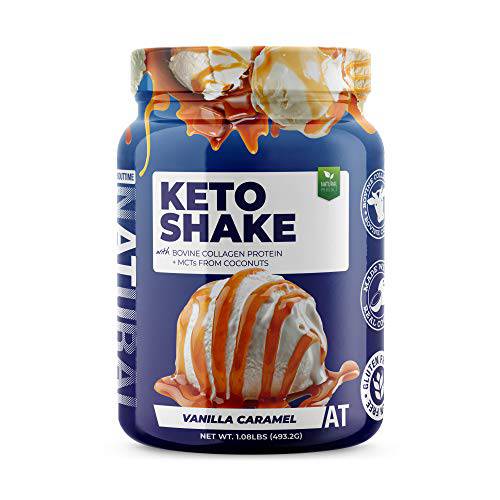 About Time Keto Shake with Bovine Collagen Protein + MCTs from Coconuts - 19g Fat, 10g Protein, 5g Net Carbs - Vanilla Caramel, 1lb Jar