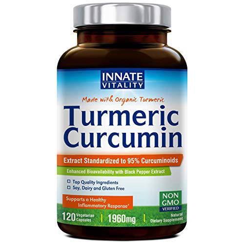 Turmeric Curcumin with Black Pepper, 1960mg, Organic Turmeric Root, 95% Standardized Curcuminoids, 120 Turmeric Capsules, Non-GMO, NO Gluten NO Dairy NO Soy, Anti-Inflammatory & Joint Support
