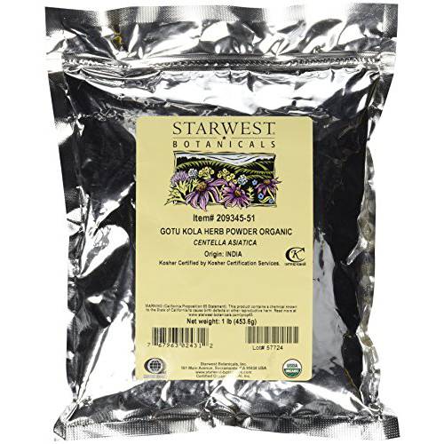 Starwest Botanicals Organic Gotu Kola Herb Powder - Wildcrafted Centella Asiatica, 1 Pound