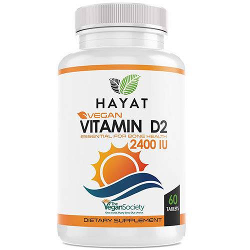 HAYAT Vitamins Vegan Natural Vitamin D 2400 IU, D2, Certified Halal, 60 Tablets