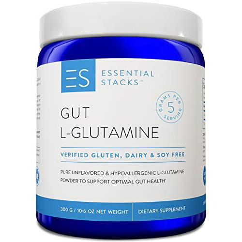 Essential Stacks Gut L-Glutamine Powder - Gluten, Dairy & Soy Free - Made in USA - Pure L Glutamine Powder for Gut Health, Bloating & Leaky Gut - Non-GMO & Vegan Glutamine Supplement
