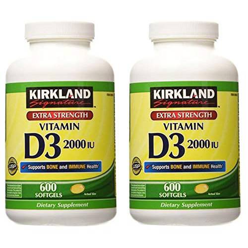 Kirkland Signature EIURYU Maximum Strength Vitamin D3 2000 I.U. 600 Softgels, Bottle Personal Healthcare/Health Care 2 Pack