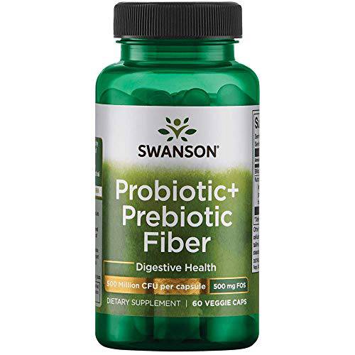 Swanson Prebiotic + Probiotic Fiber - Natural Supplement Promoting Digestive System & Immune Health Support - Aids Regularity & GI Tract Health - (60 Capsules, 500 Million CFU Each)