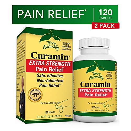 Terry Naturally Curamin Extra Strength (2 Pack) - 120 Vegan Tablets - Non-Addictive Pain Relief Supplement with Curcumin, Boswellia & DLPA - Non-GMO, Gluten-Free - 80 Total Servings