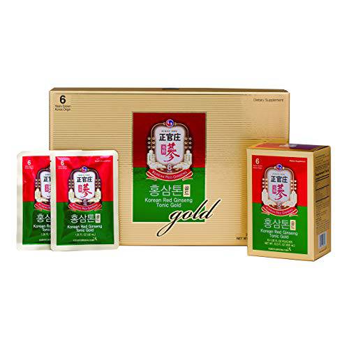CheongKwanJang [Korean Red Ginseng Tonic Gold] Asian Panax Ginseng Extract Tonic - High Concentration with Vitamins - Boost Energy, Focus, Immune System, Extra Strength - 30 Drink Pouches