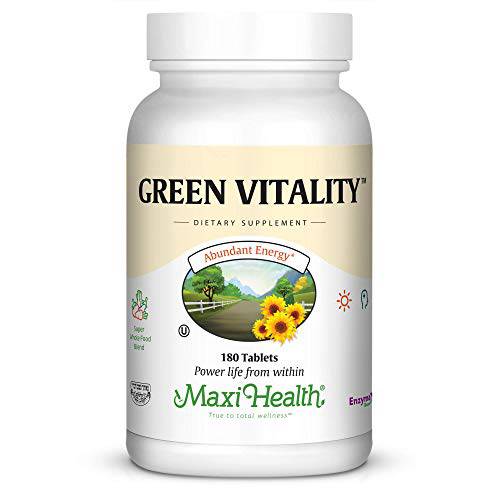 Maxi Health Green Vitality - Green Superfood - Energy and Mood Formula - 180 Tablets - Kosher