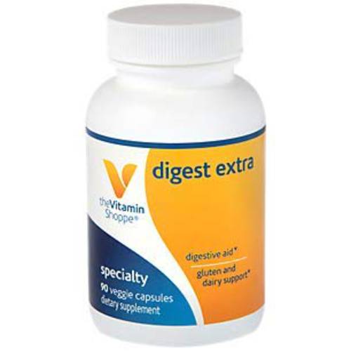 Digest Extra Digestive Enzymes for Fats, Carbohydrates and Protein Including a Digestive Aid for Gluten and Dairy Supports Nutrient Absorption (90 Vegetable Capsules) by The Vitamin Shoppe