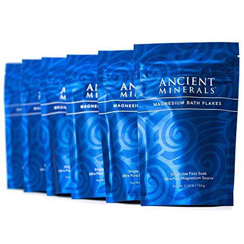 Ancient Minerals Magnesium Bath Flakes Single use Magnesium Chloride Pouches 0.33lb Bag, Pack of 6