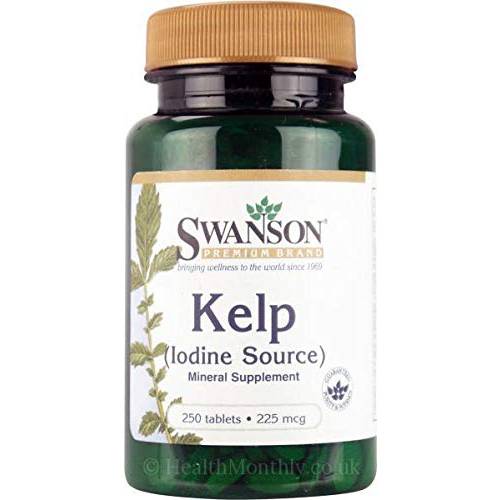 Swanson Kelp - Natural Iodine Source Supporting Thyroid Health - Mineral Supplement w/Iodine Source Standardized 0.4% - (250 Tablets, 225mcg Each)