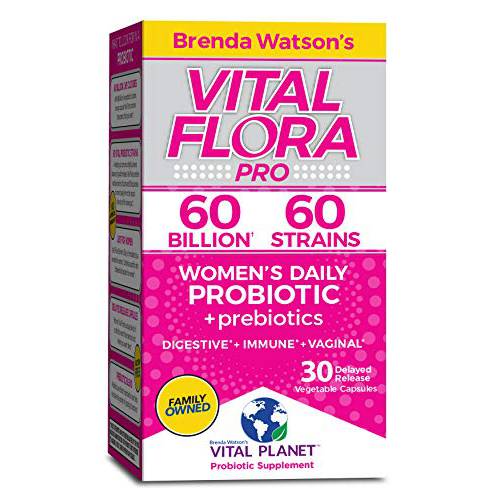 Vital Planet - Vital Flora Women’s Daily Probiotic Supplement with 60 Billion Cultures and 60 Strains, High Potency and Strain Diversity Probiotics for Women with Organic Prebiotics, 30 Capsules